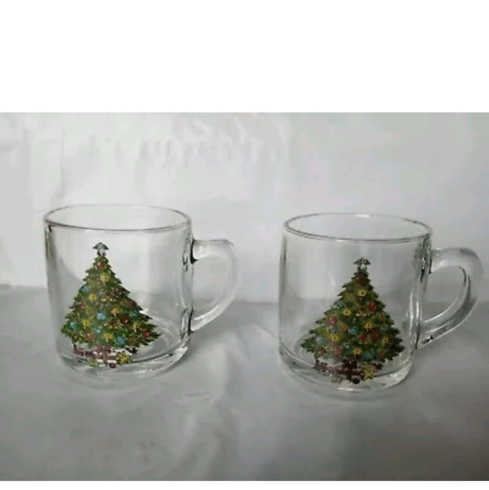 Sabin Vintage Clear Glass Holiday Christmas Tree Mugs Coffee Tea Cocoa s…